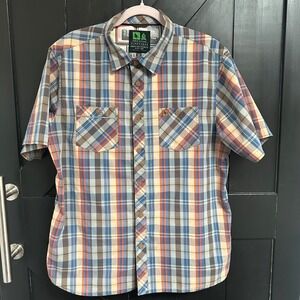 HippyTree Nomad Division Mens Large Plaid Short Sleeve Button Down Shirt Pocket